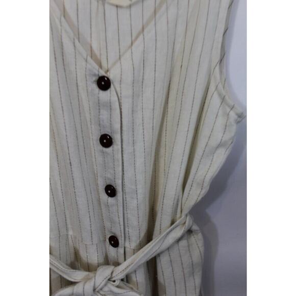 SOTELA Sz 3 L Large Flor Stripe Linen Jumpsuit Crop Wide Leg Belt - Picture 7 of 10